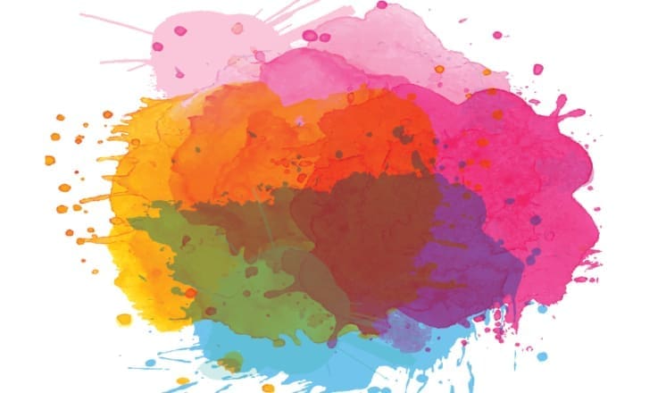 A cluster of overlapping, watercolor splashes on a white background.