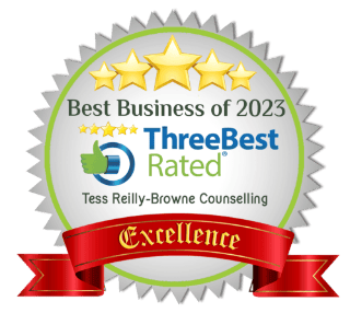 A silver and green badge for "Best Business of 2023".